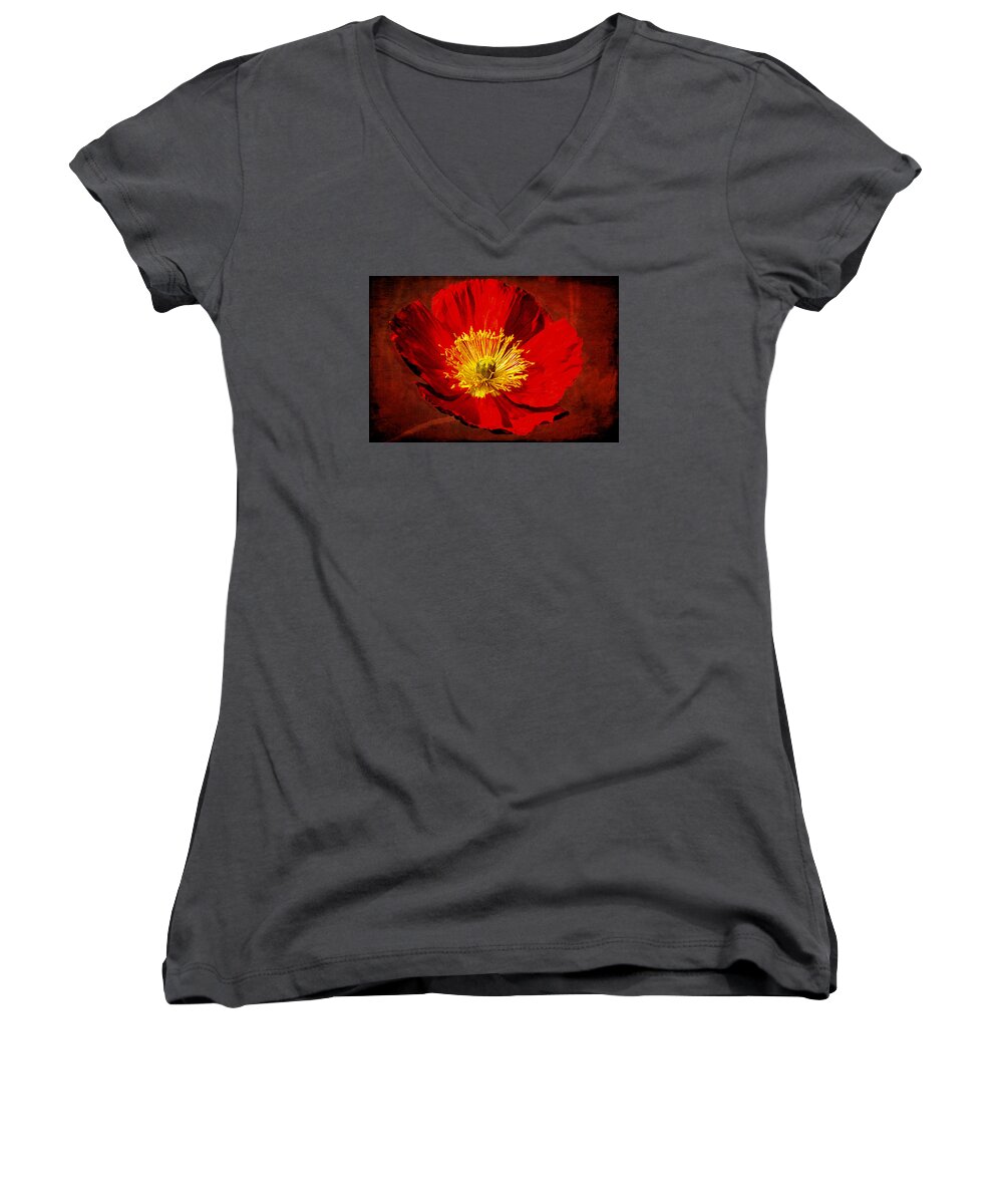 Poppy Women's V-Neck featuring the photograph Awake To Red by Phyllis Denton