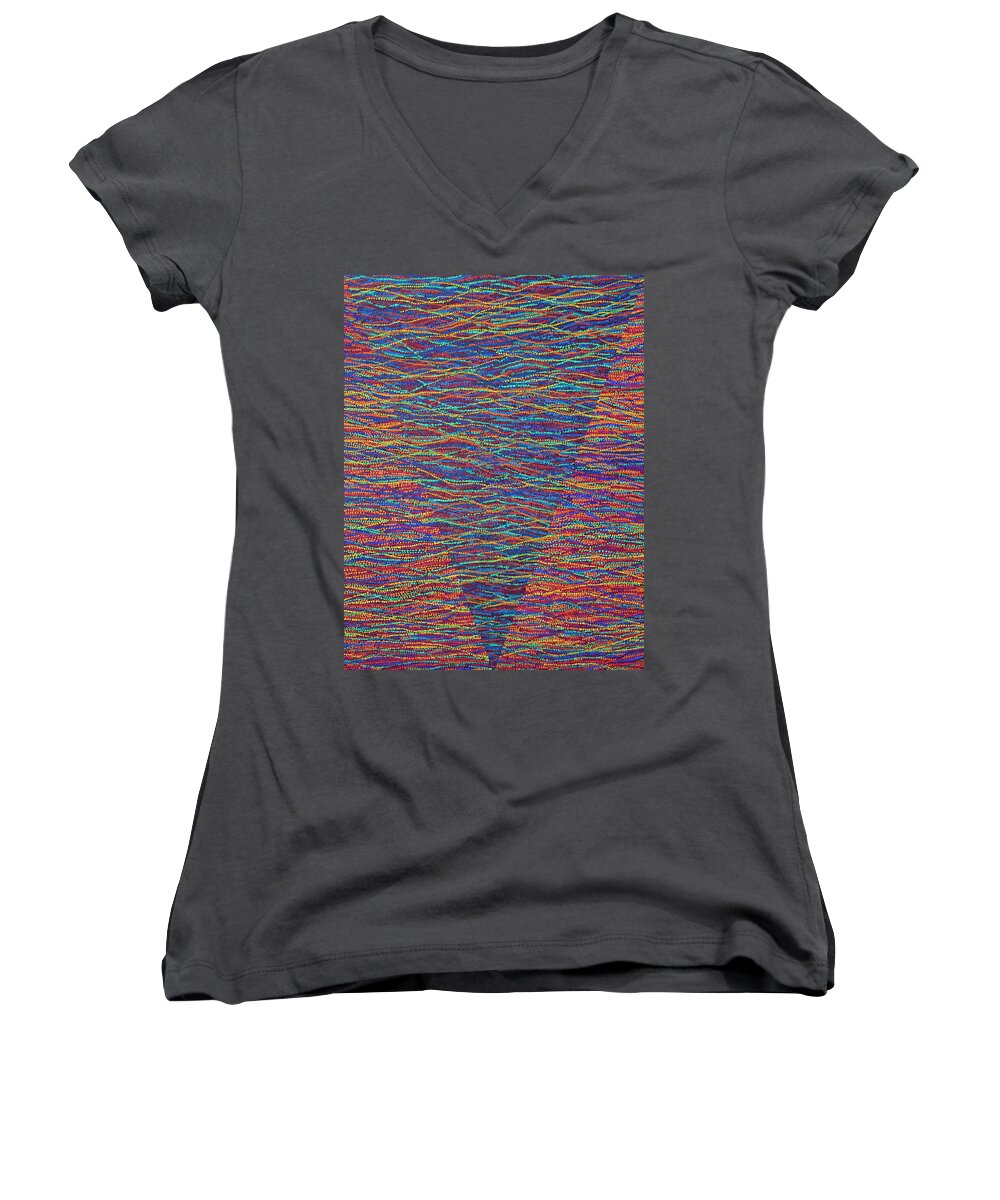 Spiritual Women's V-Neck featuring the painting Back to Heaven 1 by Kyung Hee Hogg