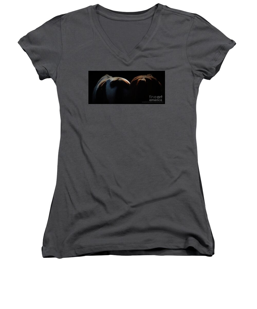  Women's V-Neck featuring the photograph Backsides by Kathy Russell