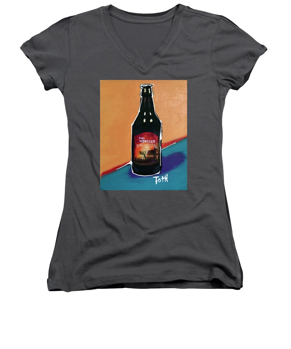 Bad Weather Women's V-Neck featuring the painting Bad Weather by Laura Toth