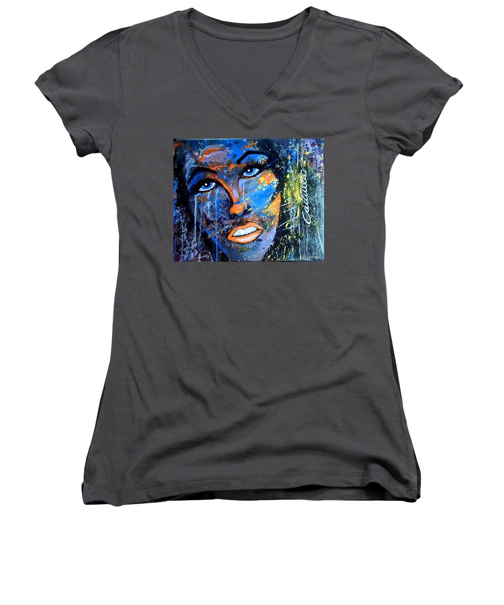 Painted Girl Women's V-Neck featuring the painting Badfocus by Robert Francis