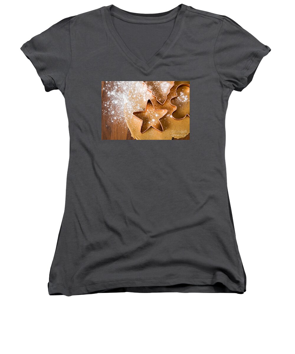 Christmas Women's V-Neck featuring the photograph Baking christmas cookies by Kati Finell