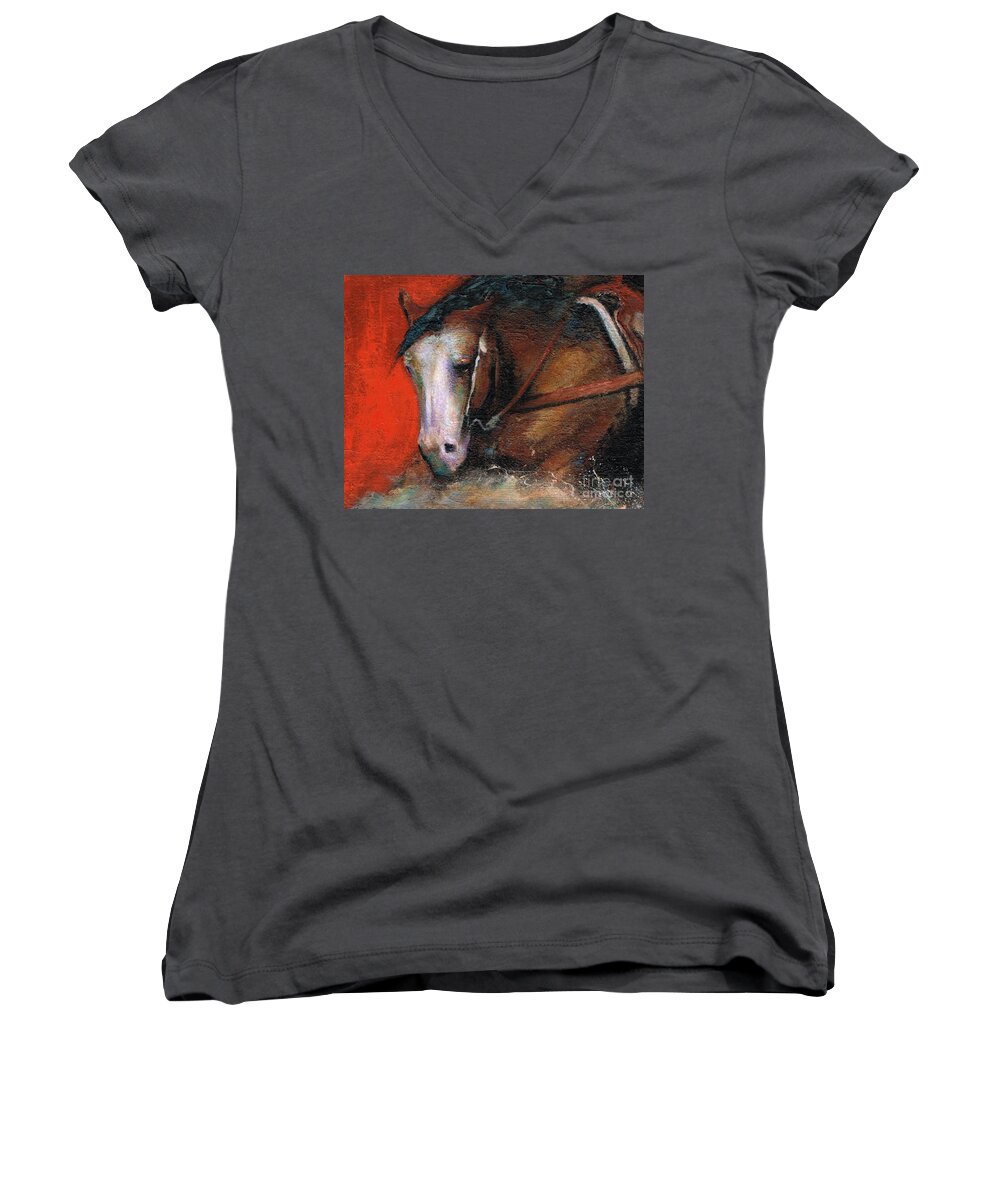 Western Art Women's V-Neck featuring the painting Bald Face by Frances Marino