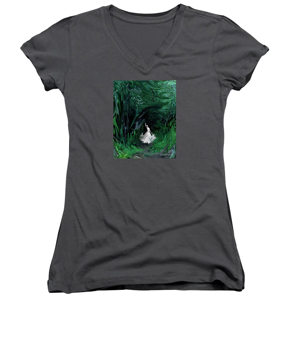 Green Women's V-Neck featuring the photograph Ballerina in Wonderland by Rebecca Margraf