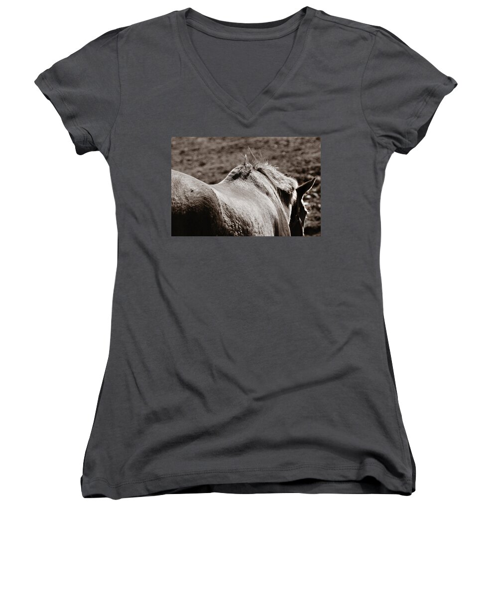 Horse Women's V-Neck featuring the photograph Bareback by Angela Rath