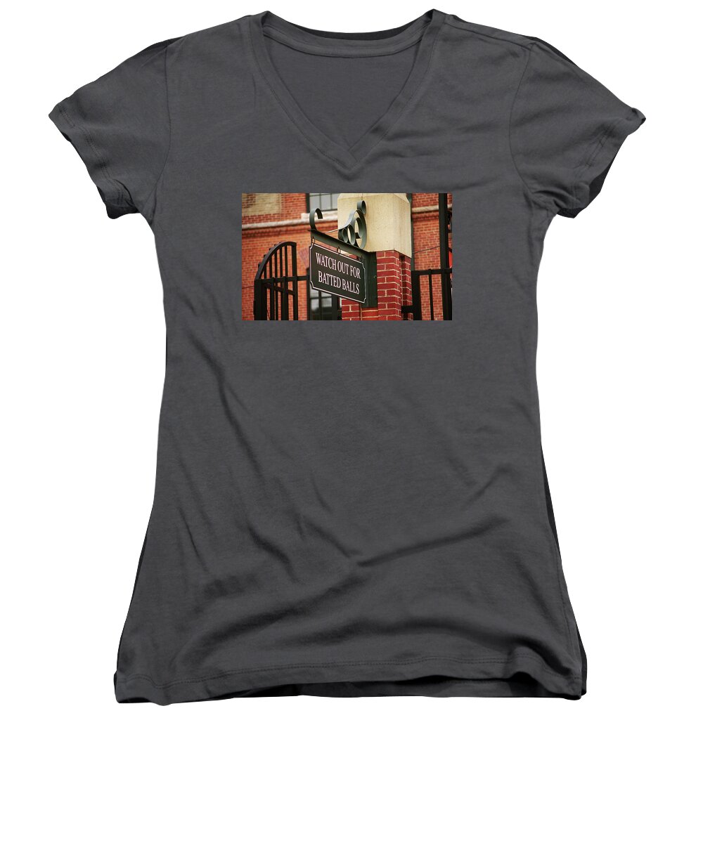 America Women's V-Neck featuring the photograph Baseball Warning by Frank Romeo