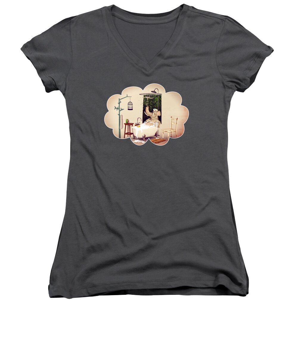 Bath Time Women's V-Neck featuring the digital art Bath Time by Two Hivelys