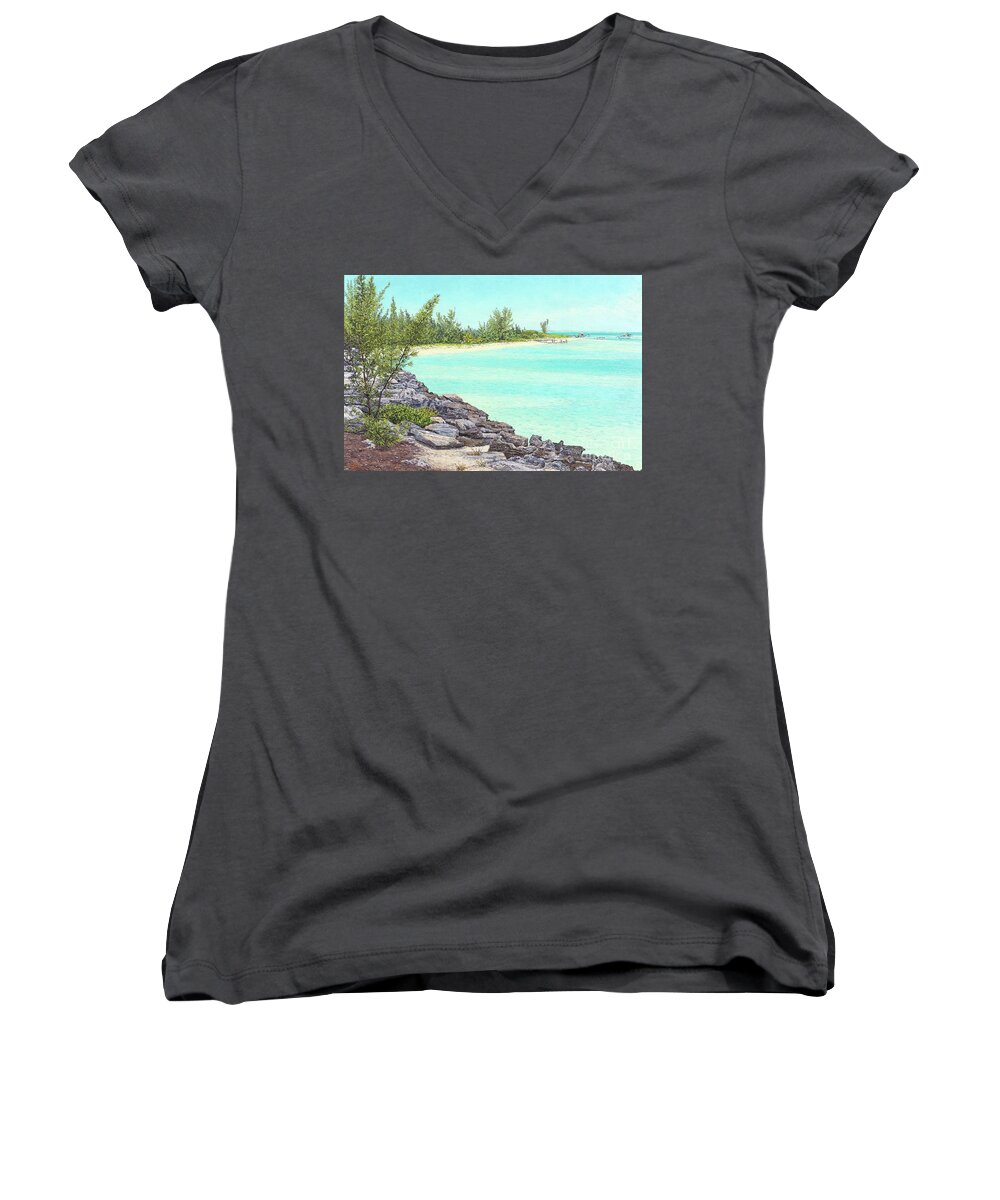 Eddie Women's V-Neck featuring the painting Beach Cove by Eddie Minnis