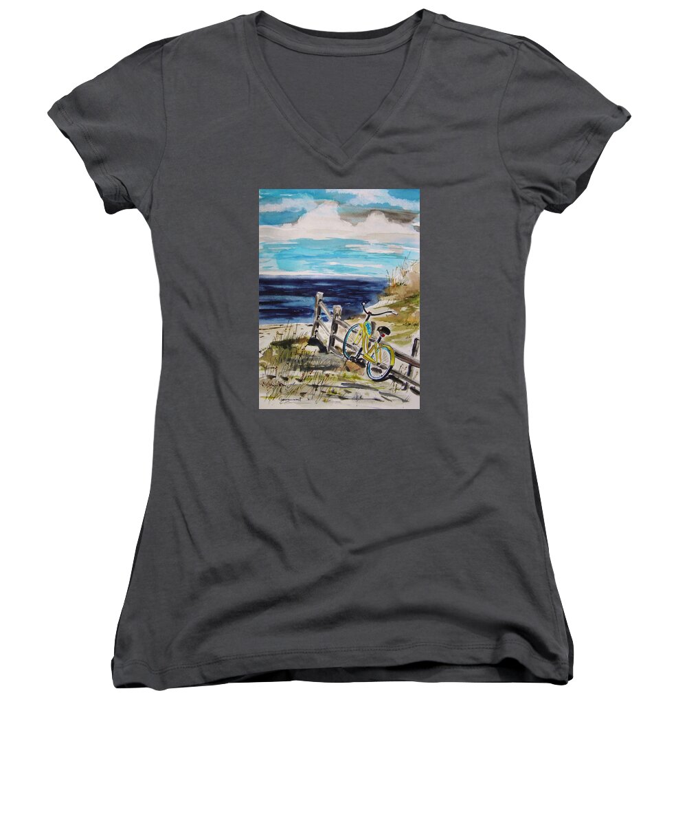 Beach Cruiser Women's V-Neck featuring the painting Beach Cruiser by John Williams