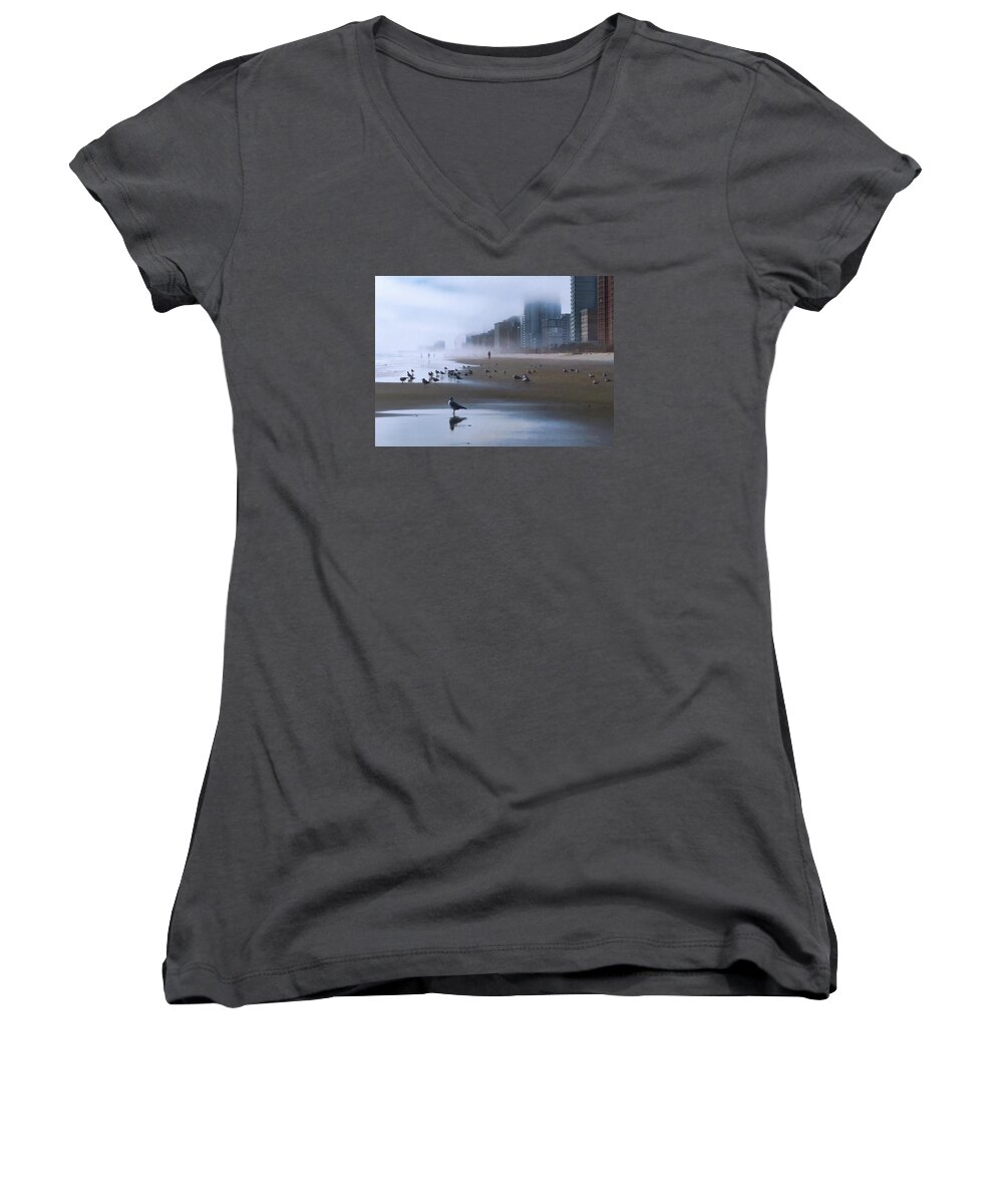 Myrtle Beach Women's V-Neck featuring the photograph Beach Morning by Jim Hill