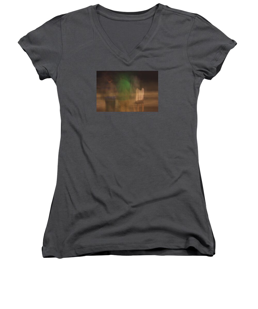 Abstract Women's V-Neck featuring the photograph Beach Nite 1 by David Ralph Johnson
