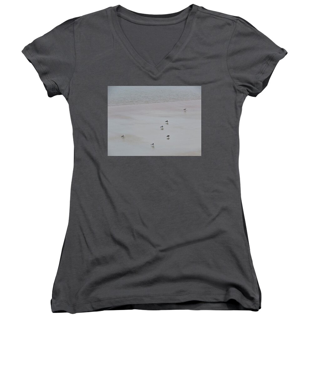 Kathy Long Women's V-Neck featuring the photograph Beach Seagulls by Kathy Long