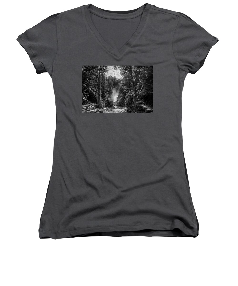 Waterfall Women's V-Neck featuring the photograph Bear Creek Falls As Well by Monte Arnold