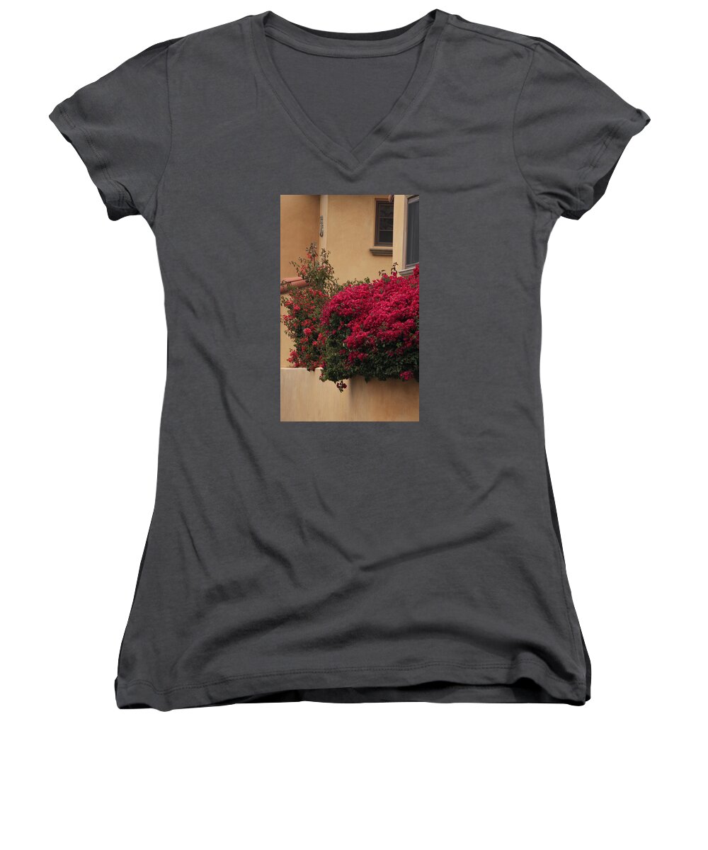 Bacony Women's V-Neck featuring the photograph Beautiful Balcony with Bougainvillea by Ivete Basso Photography