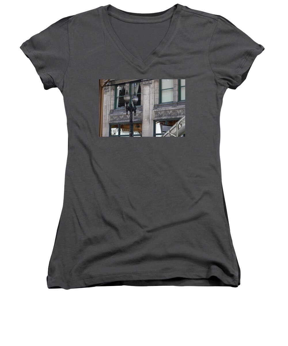 Soot Covered Women's V-Neck featuring the photograph Beautiful Chicago Gothic Grunge by Colleen Cornelius