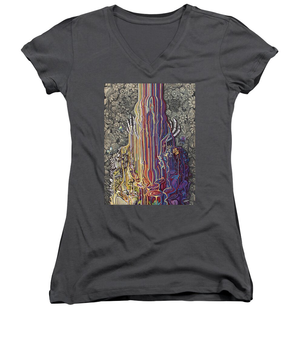Skull Women's V-Neck featuring the painting Beautiful Meltdown by David Sockrider