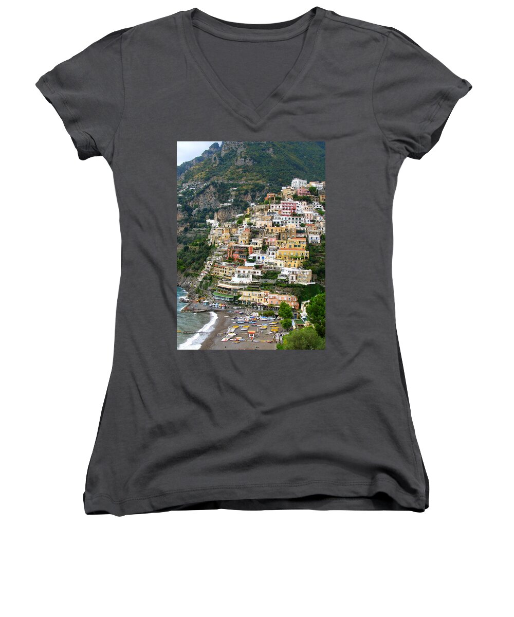Positano Women's V-Neck featuring the photograph Beautiful Positano by Carla Parris