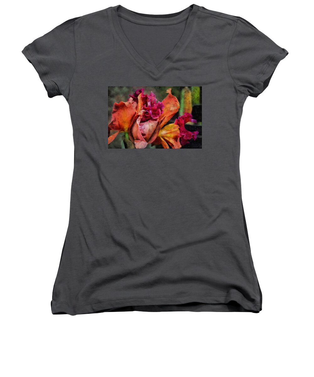 Flower Women's V-Neck featuring the mixed media Beauty Of An Orchid by Trish Tritz