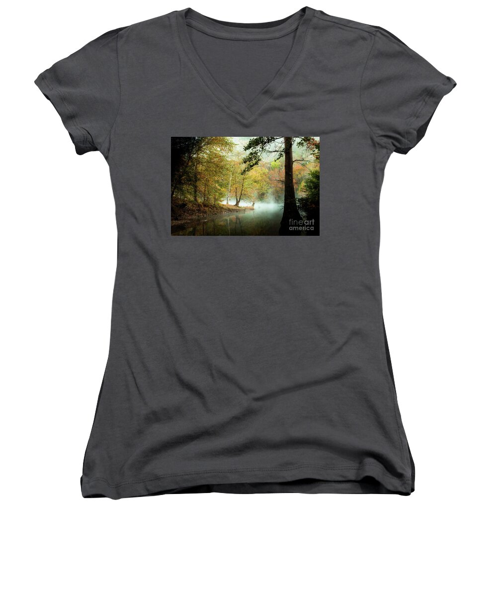 Creek Women's V-Neck featuring the photograph Beavers Bend Creek in Fall by Iris Greenwell