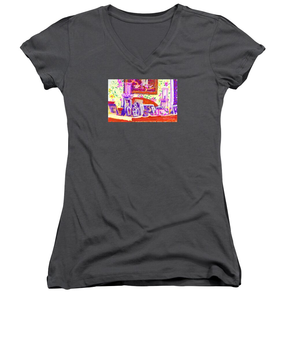 Silver Frames Women's V-Neck featuring the painting Bedroom Bureau by Candace Lovely
