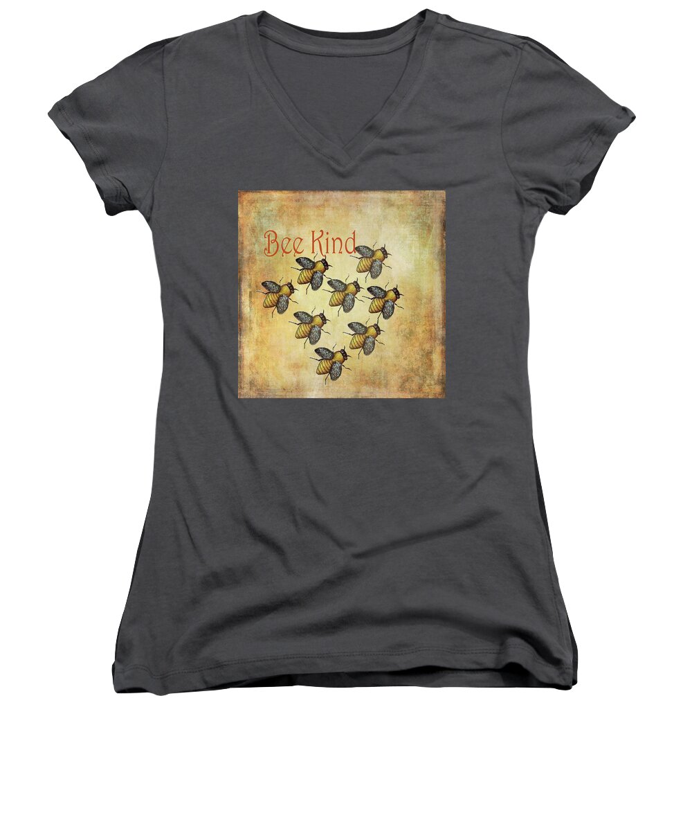 Bee Women's V-Neck featuring the painting Bee Kind by Kandy Hurley