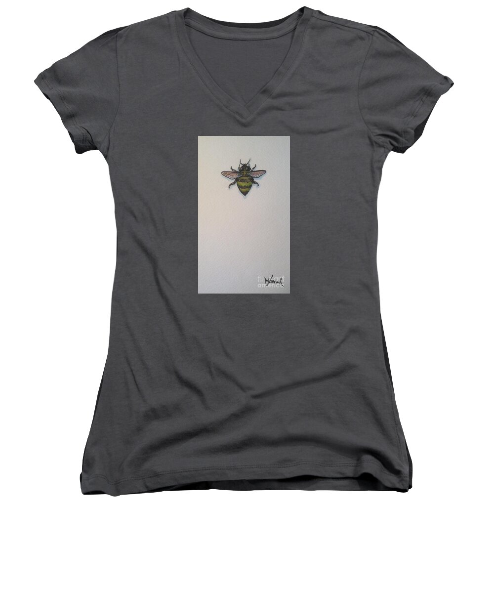 Bee Women's V-Neck featuring the painting Bee by M J Venrick