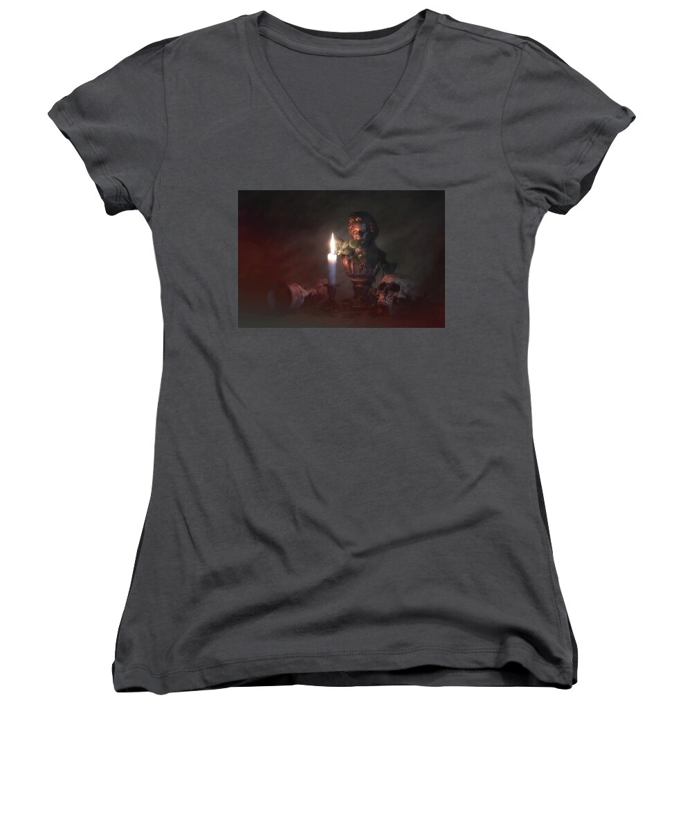 Art Women's V-Neck featuring the photograph Beethoven by Candlelight by Tom Mc Nemar