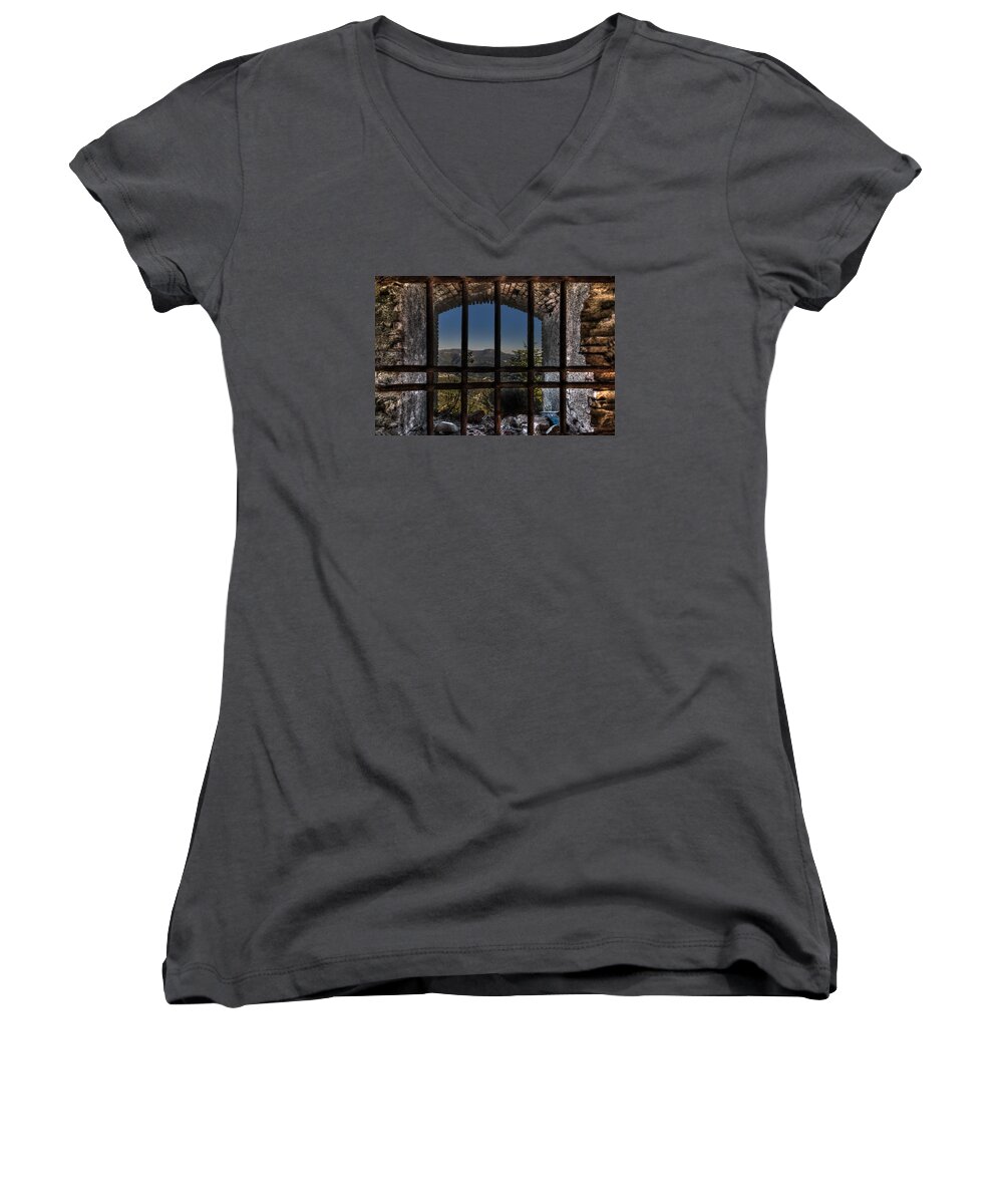 Genoa Forts Women's V-Neck featuring the photograph Behind Bars - Dietro Le Sbarre by Enrico Pelos