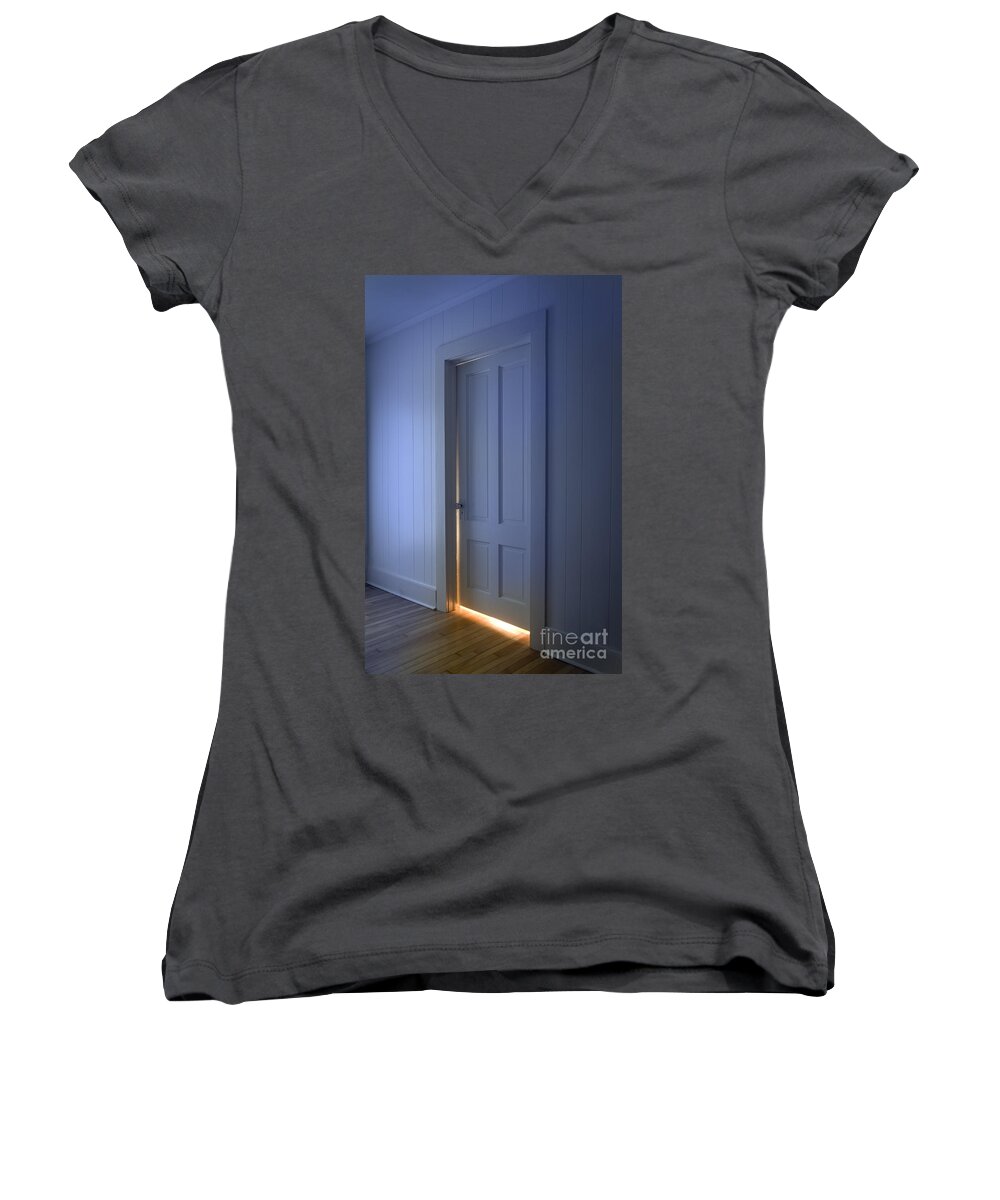 Door Women's V-Neck featuring the photograph Behind Closed Doors by George Robinson