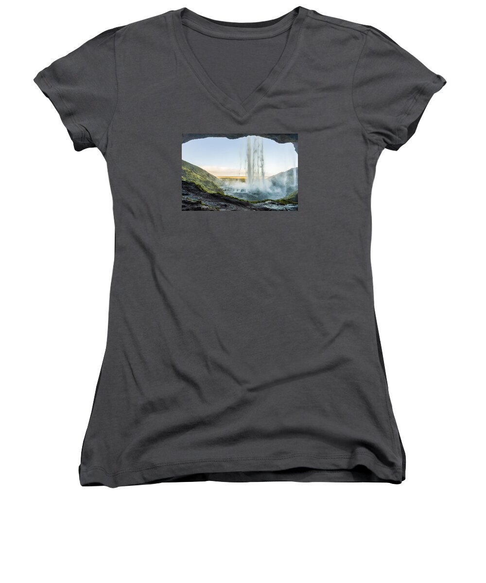 Flowing Women's V-Neck featuring the photograph Behind Seljalandsfoss by James Billings