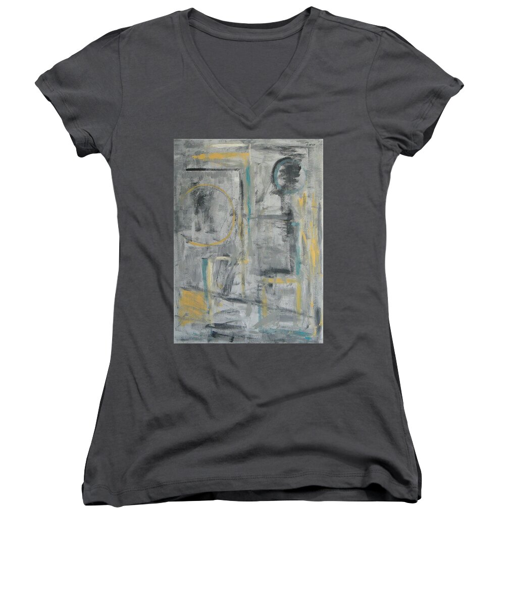 Abstract Women's V-Neck featuring the painting Behind the Door by Trish Toro