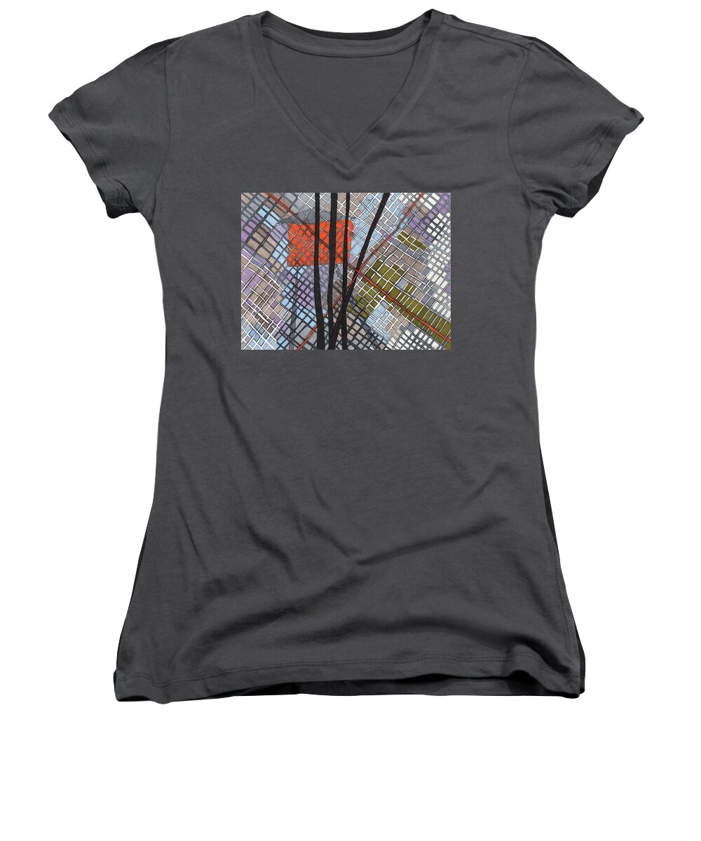Drawing Women's V-Neck featuring the drawing Behind The Fence by Sandra Church