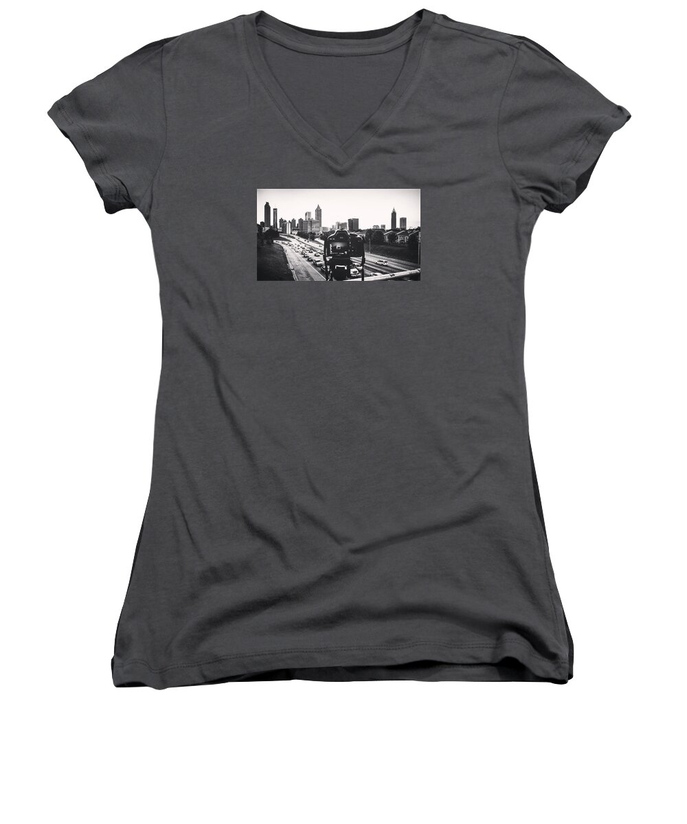 City Women's V-Neck featuring the photograph Behind the lens by Mike Dunn