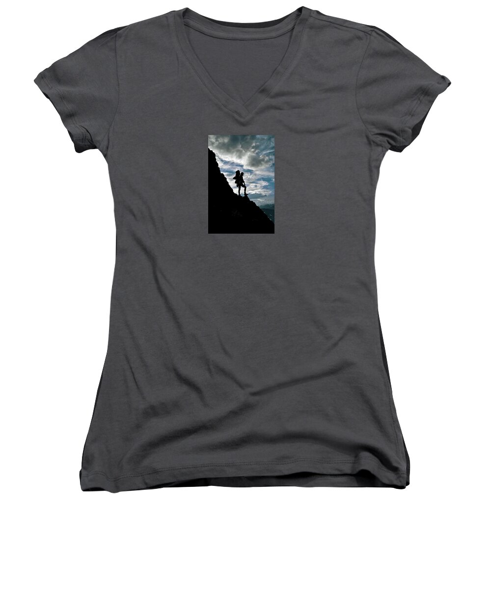 The Walkers Women's V-Neck featuring the photograph Best Foot Forward by The Walkers