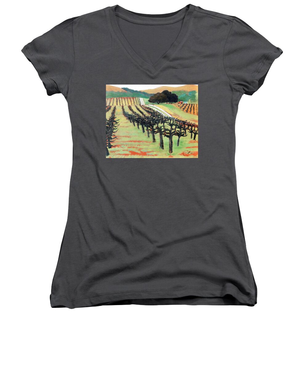 Vineyard Women's V-Neck featuring the painting Between Crops by Gary Coleman