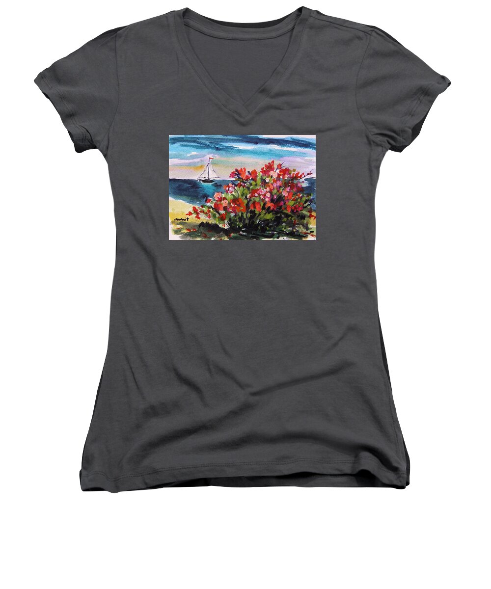 Sea Women's V-Neck featuring the painting Beyond Sea Roses by John Williams