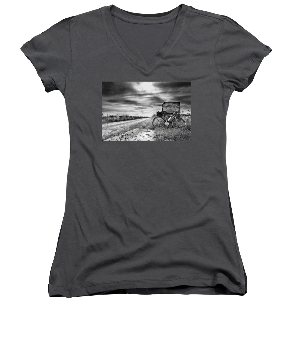 Bicycle Women's V-Neck featuring the photograph Bicycle Break by Eric Benjamin