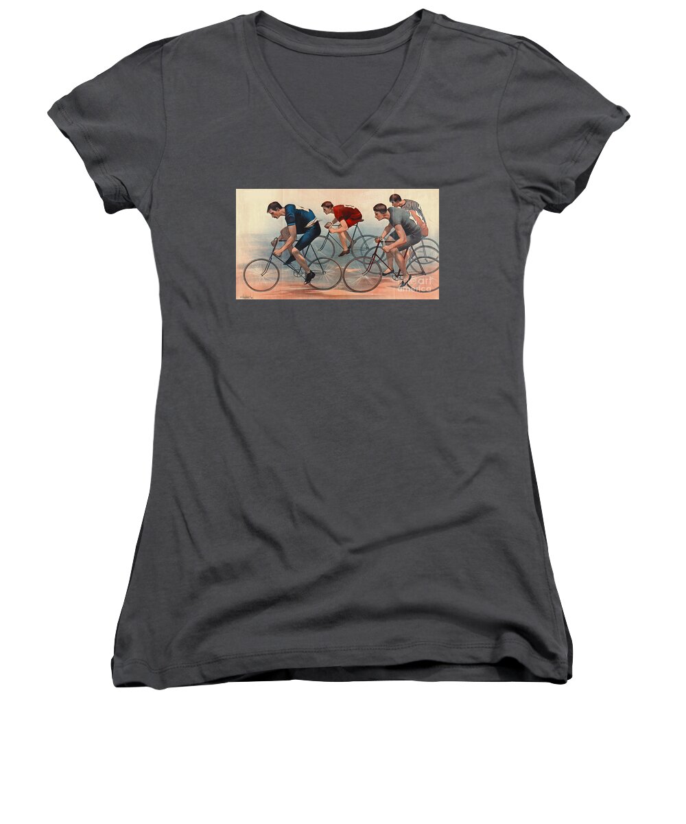 Bicycle Lithos Advertisement 1896nt Women's V-Neck featuring the photograph Bicycle Lithos Ad 1896nt by Padre Art