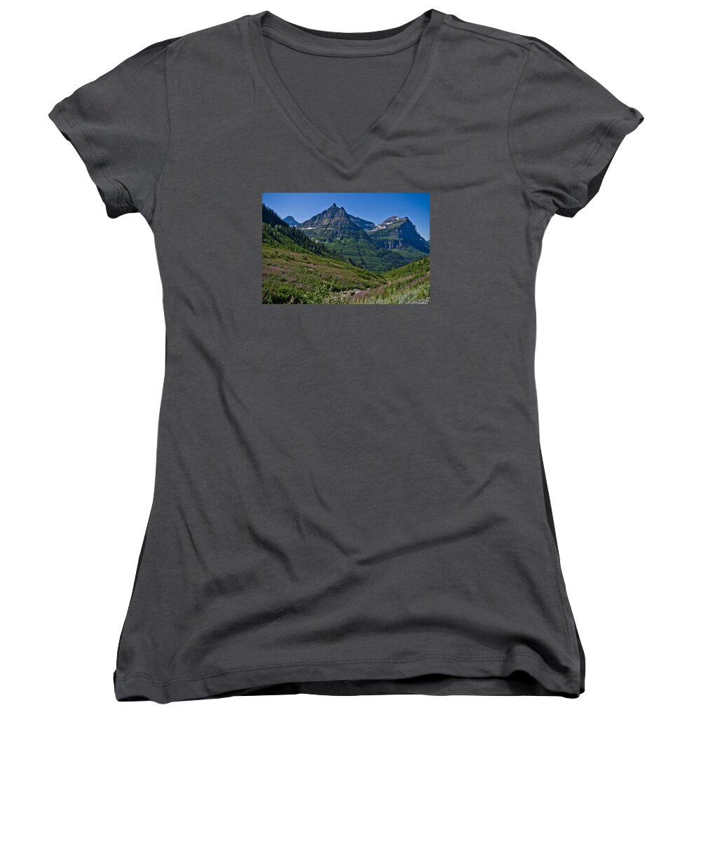 Mountain Women's V-Neck featuring the photograph Big Bend, Glacier National Park by Jedediah Hohf