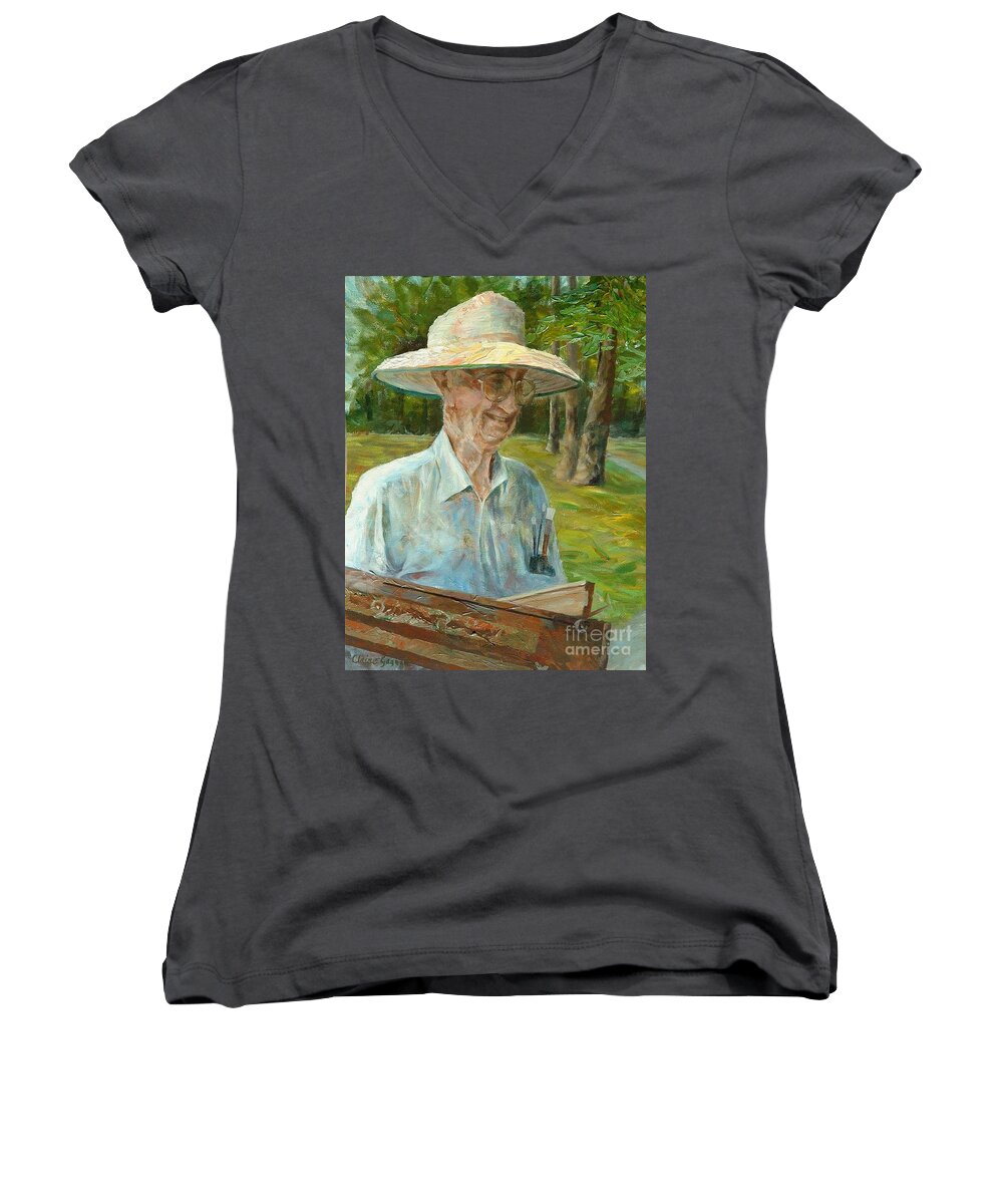 Bill Hines Women's V-Neck featuring the painting Bill Hines The Legend by Claire Gagnon
