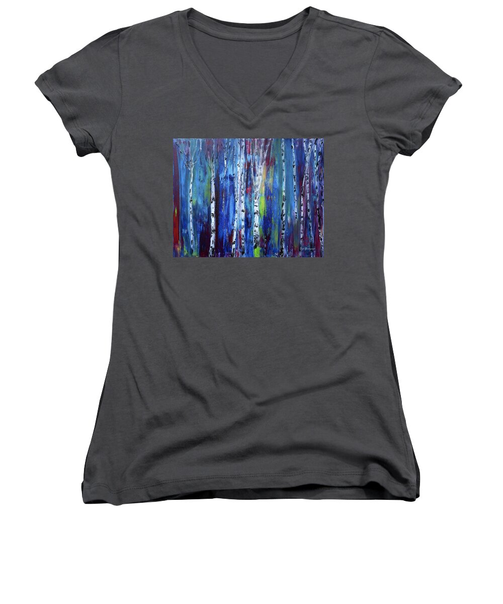 Birches Women's V-Neck featuring the painting Birch Trees by Dick Bourgault