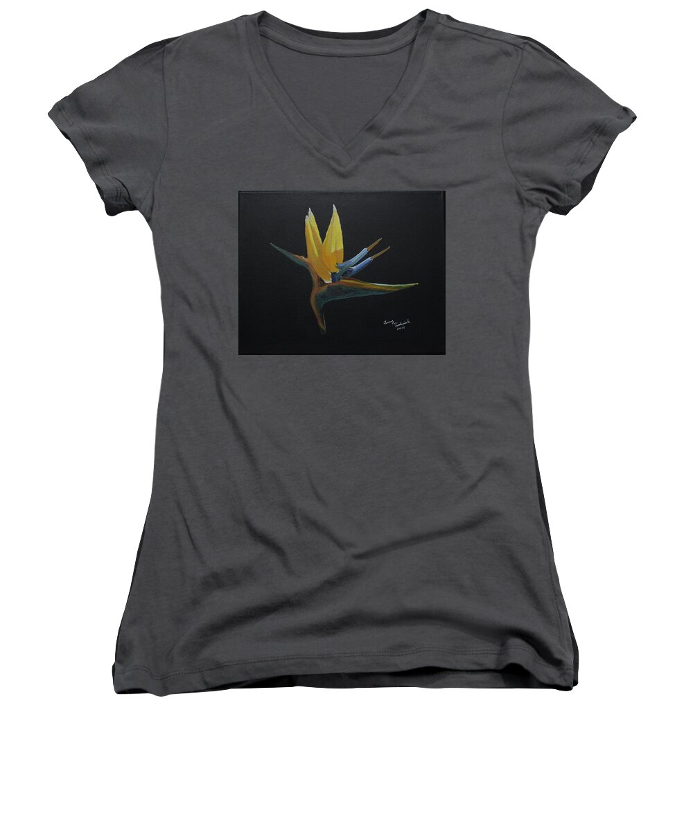 Bird Of Paradise Women's V-Neck featuring the painting Bird of Paradise by Terry Frederick