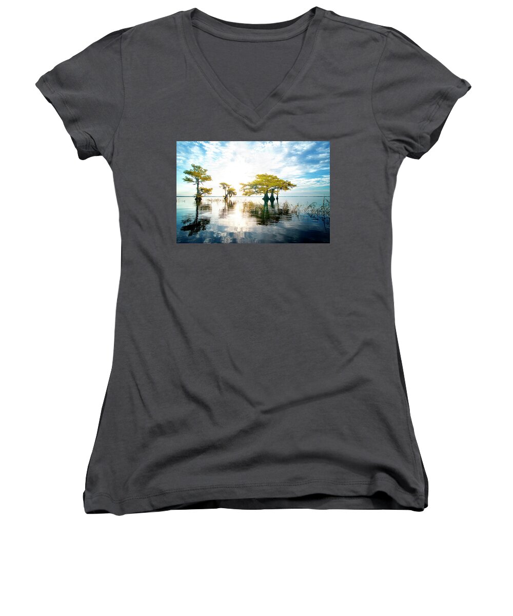 Crystal Yingling Women's V-Neck featuring the photograph Birth of Morning by Ghostwinds Photography