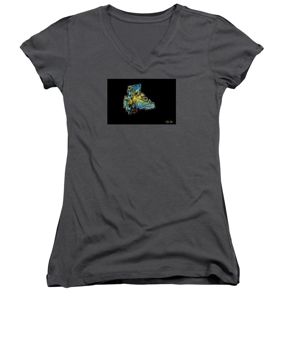 Rock Women's V-Neck featuring the photograph Bismuth Crystal by Rikk Flohr