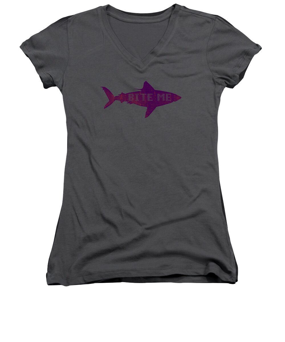 Jawsome Women's V-Neck featuring the digital art Bite Me by Michelle Calkins