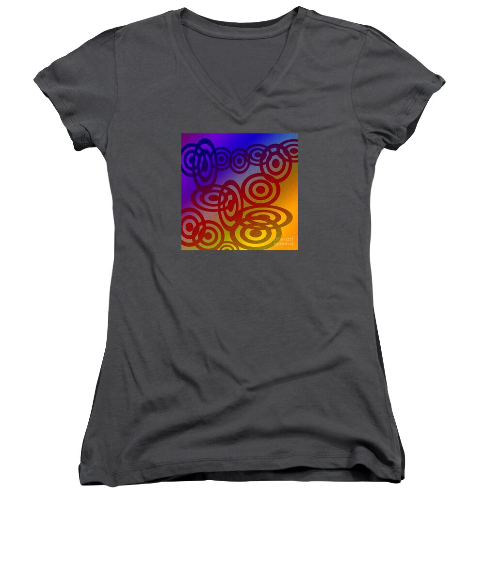 Abstract Women's V-Neck featuring the digital art Black Discs Linked 3 by Susan Stevenson
