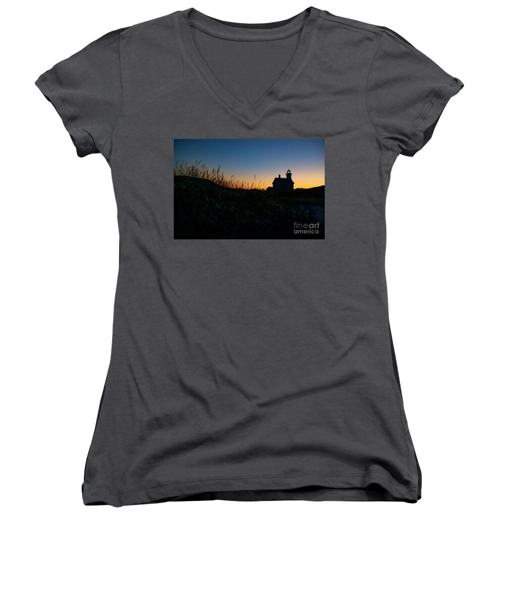 Lighthouse Women's V-Neck featuring the photograph Block Island North Light by Diane Diederich