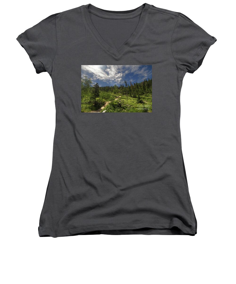 Landscape Women's V-Neck featuring the photograph Blue And Green by Steve Triplett