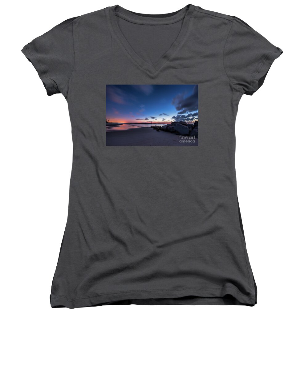 Sunrise Women's V-Neck featuring the photograph Blue Betsy Sunrise by Robert Loe