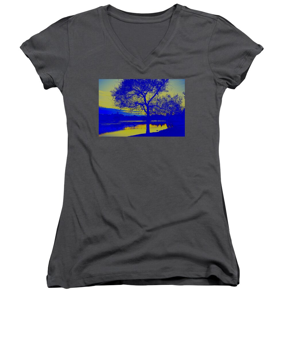 Outside Women's V-Neck featuring the photograph Blue Dusk by Kate Arsenault 